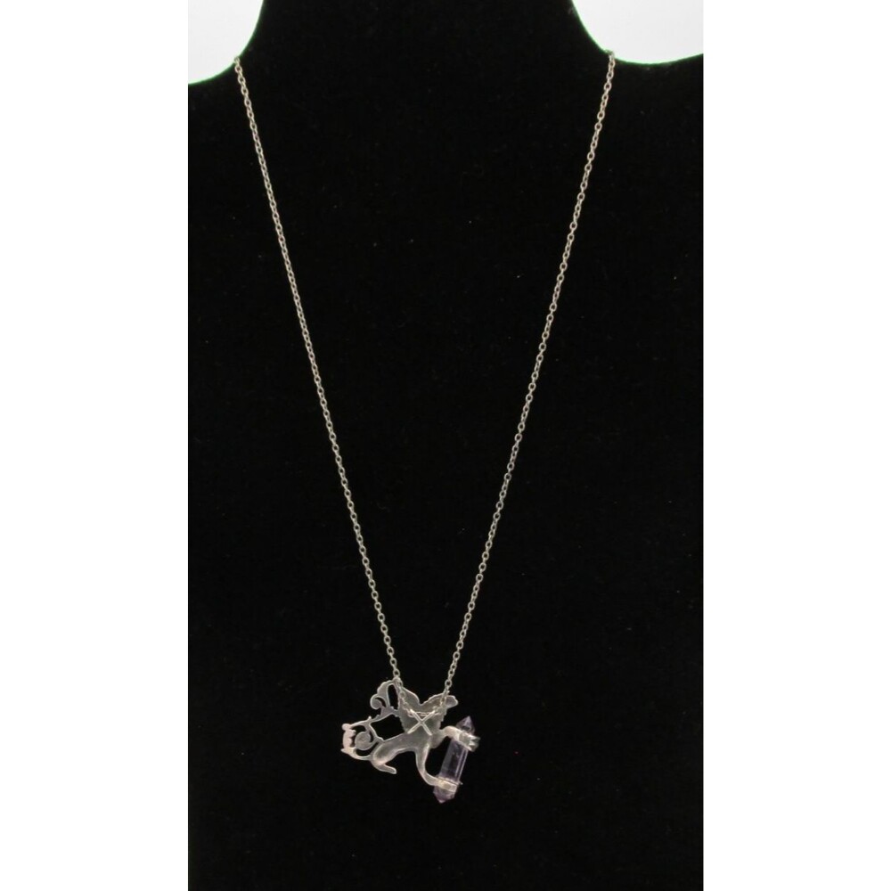 925 Sterling Silver Griffin Gryphon Amethyst Crystal Point Necklace Fantasy - Picture 3 of 7
